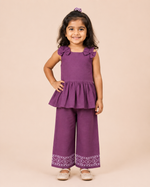 Purple Handloom Cotton Girls Peplum Top & Pant Set (1–6 Years)