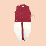 Brick Maroon silk panjagajam set for baby boys aged 6M–3Y – simple, soft, and rooted in tradition.