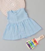 Sky Mist Crinkled Muslin Sleeveless Frock – Breezy & Gentle Baby Wear