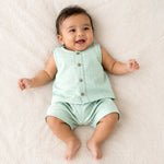 Boon Babies Baby Cotton Sleeveless Co-ord Set – Mint Green Striped Top & Shorts