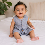 Boon Babies Baby Cotton Sleeveless Co-ord Set – Grey Striped Top & Shorts
