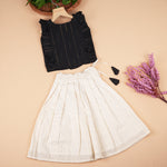 Soft silk ethnic top and skirt set with traditional stripe design, perfect for festive and outdoor wear.