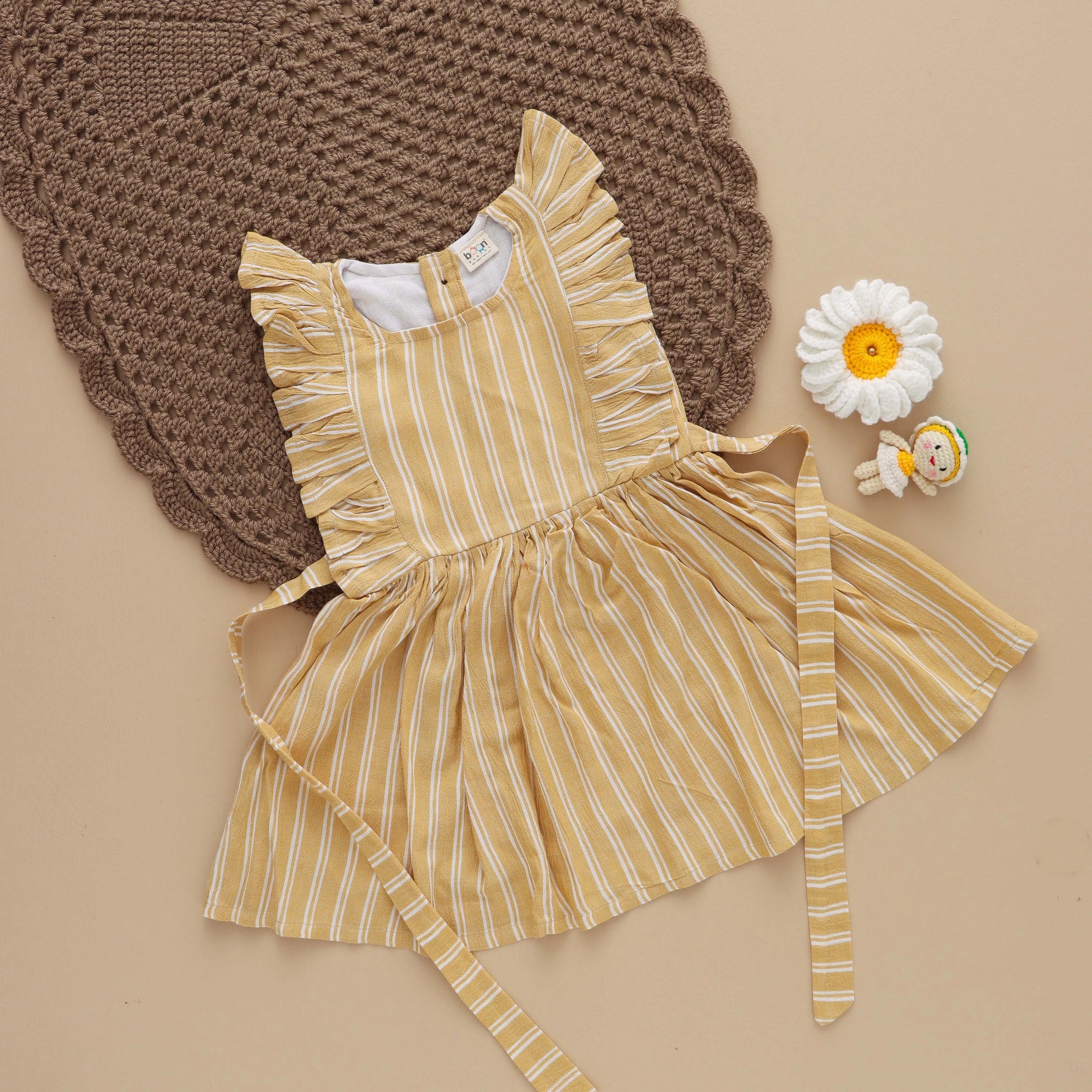 Lemon Glow: Yellow and White Striped Frock for Girls Boon Babies