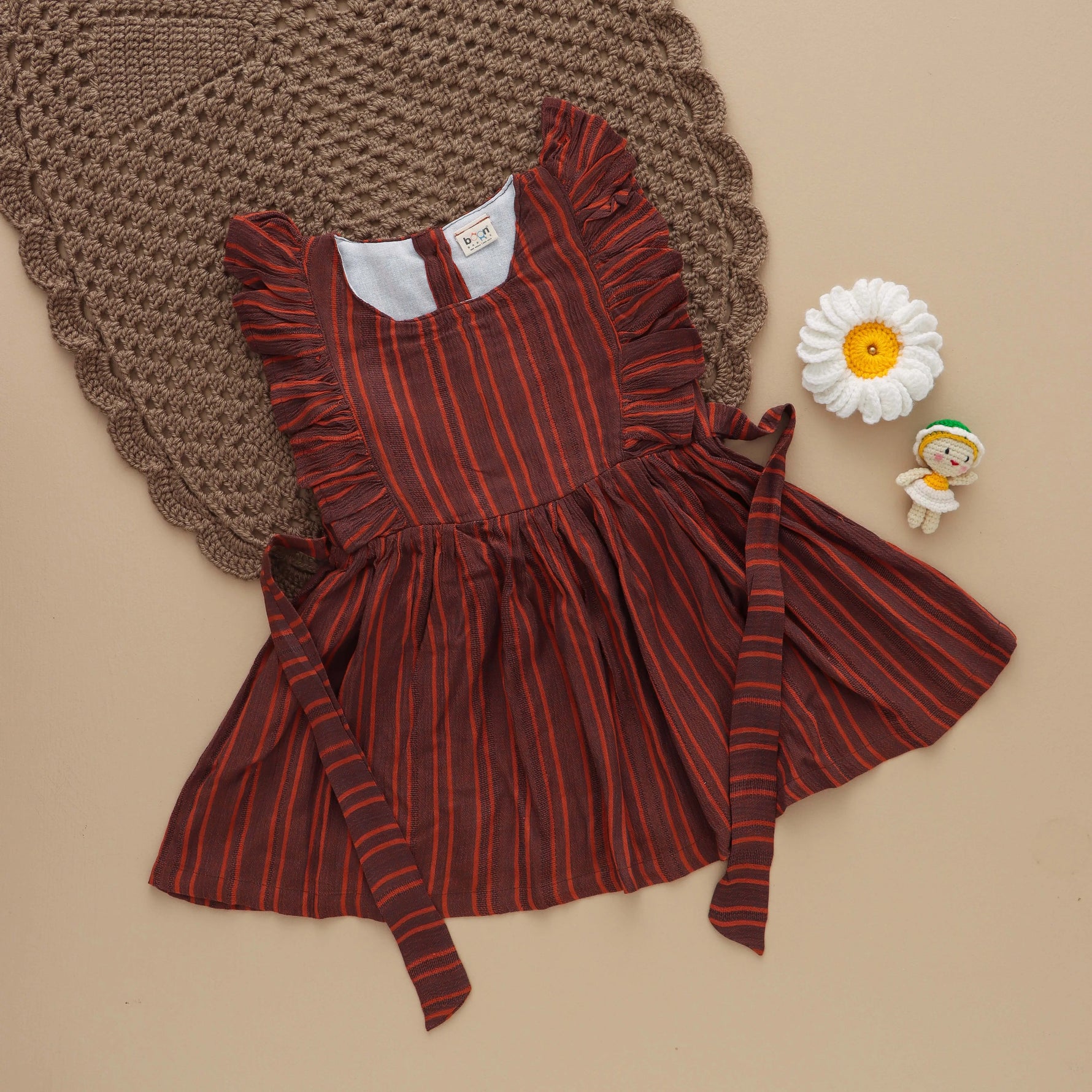 Woodland Charm: Brown Striped Frock for Girls Boon Babies