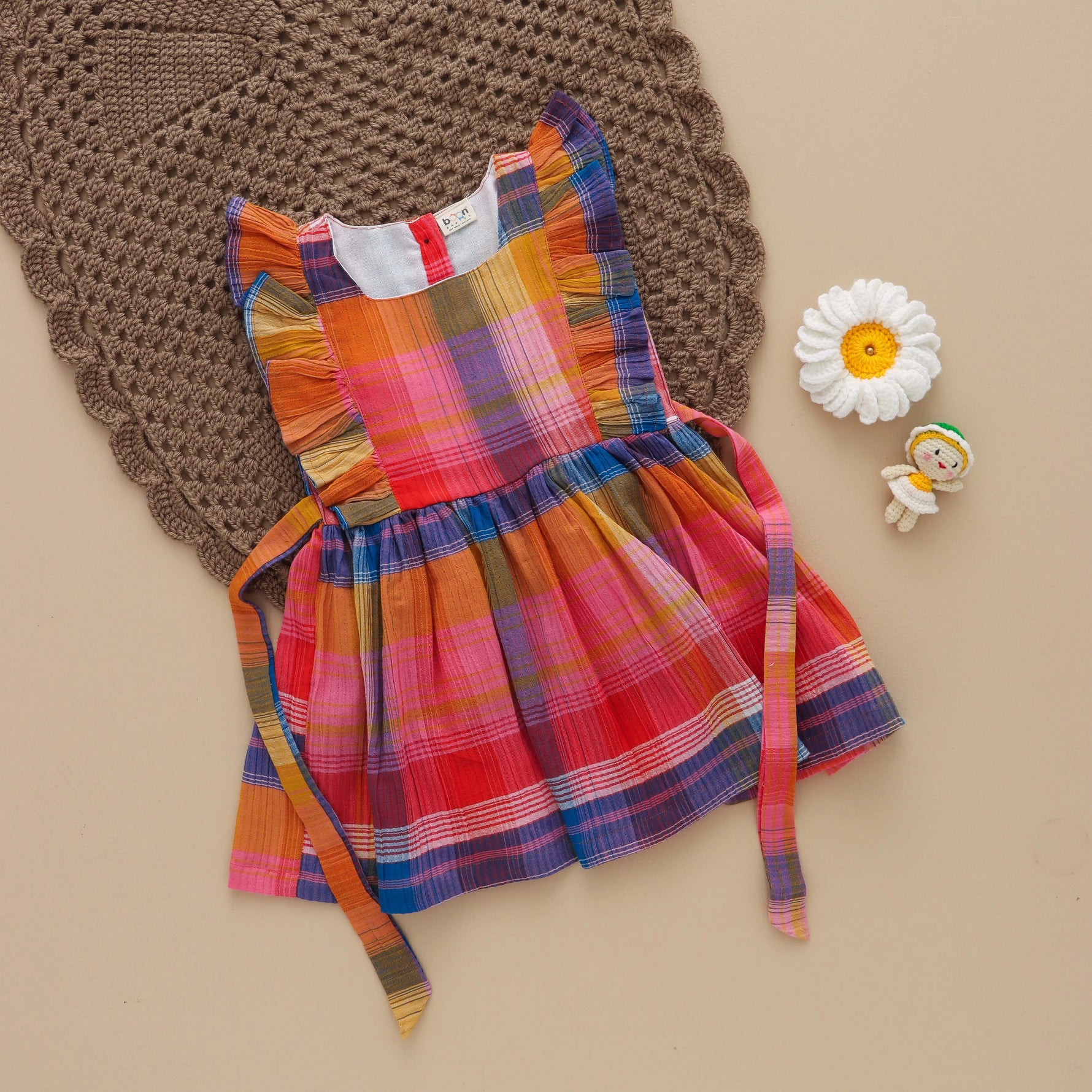 Vibrant Plaid: Fun and Frilly Baby Girl Frock for Girls Boon Babies