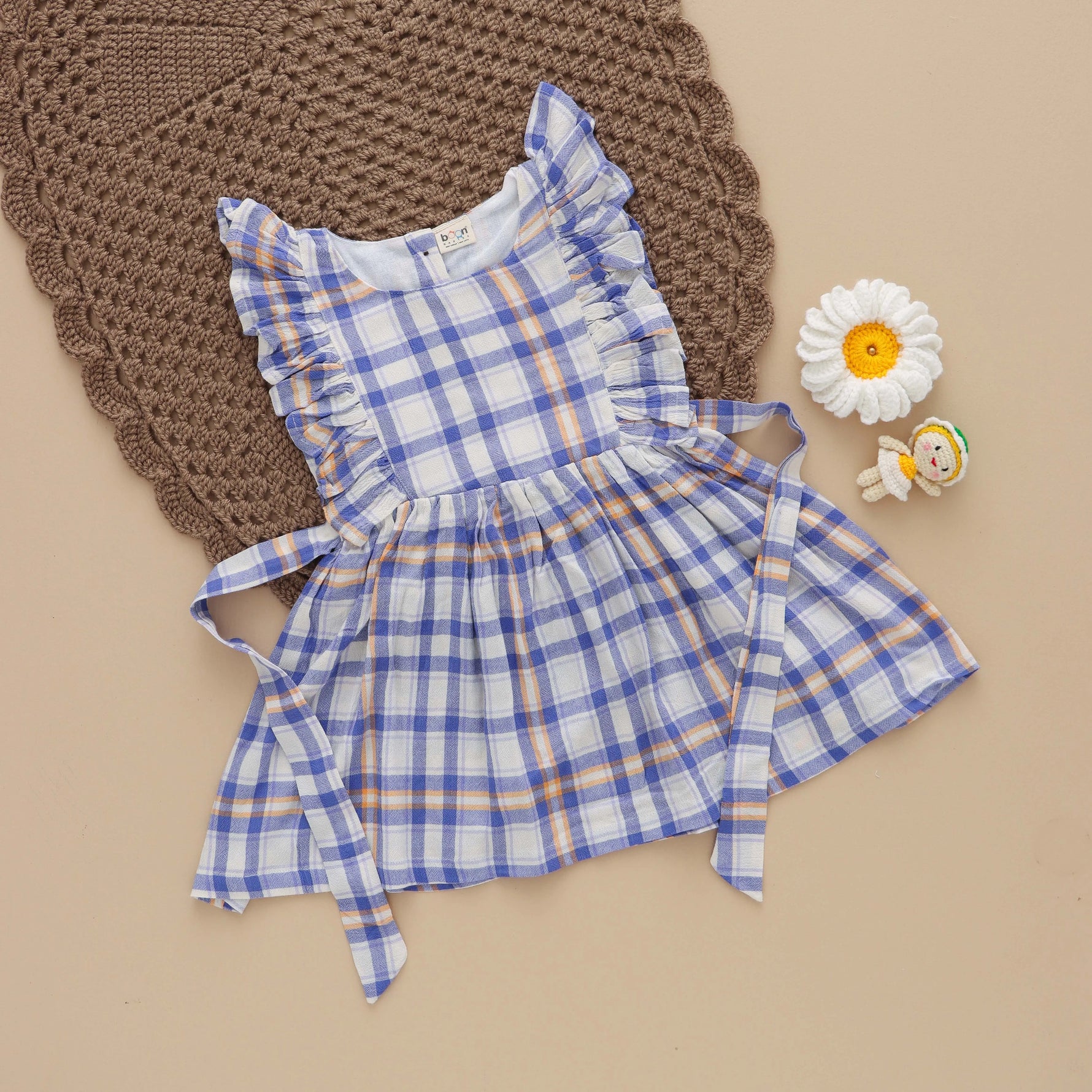 Lavender Plaid: Soft Blue and Yellow Baby Frock for Girls Boon Babies