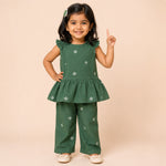 Forest Green Handloom Cotton Girls Peplum Top & Pant Set (6M–7 Years)