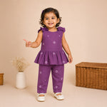 Purple Handloom Cotton Girls Peplum Top & Pant Set (1–8 Years)