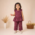 Maroon Handloom Cotton Girls Peplum Top & Pant Set (1–8 Years)