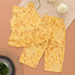 Yellow Floral Cotton Top & Pant Set with Ruffle Detail – Baby Girls
