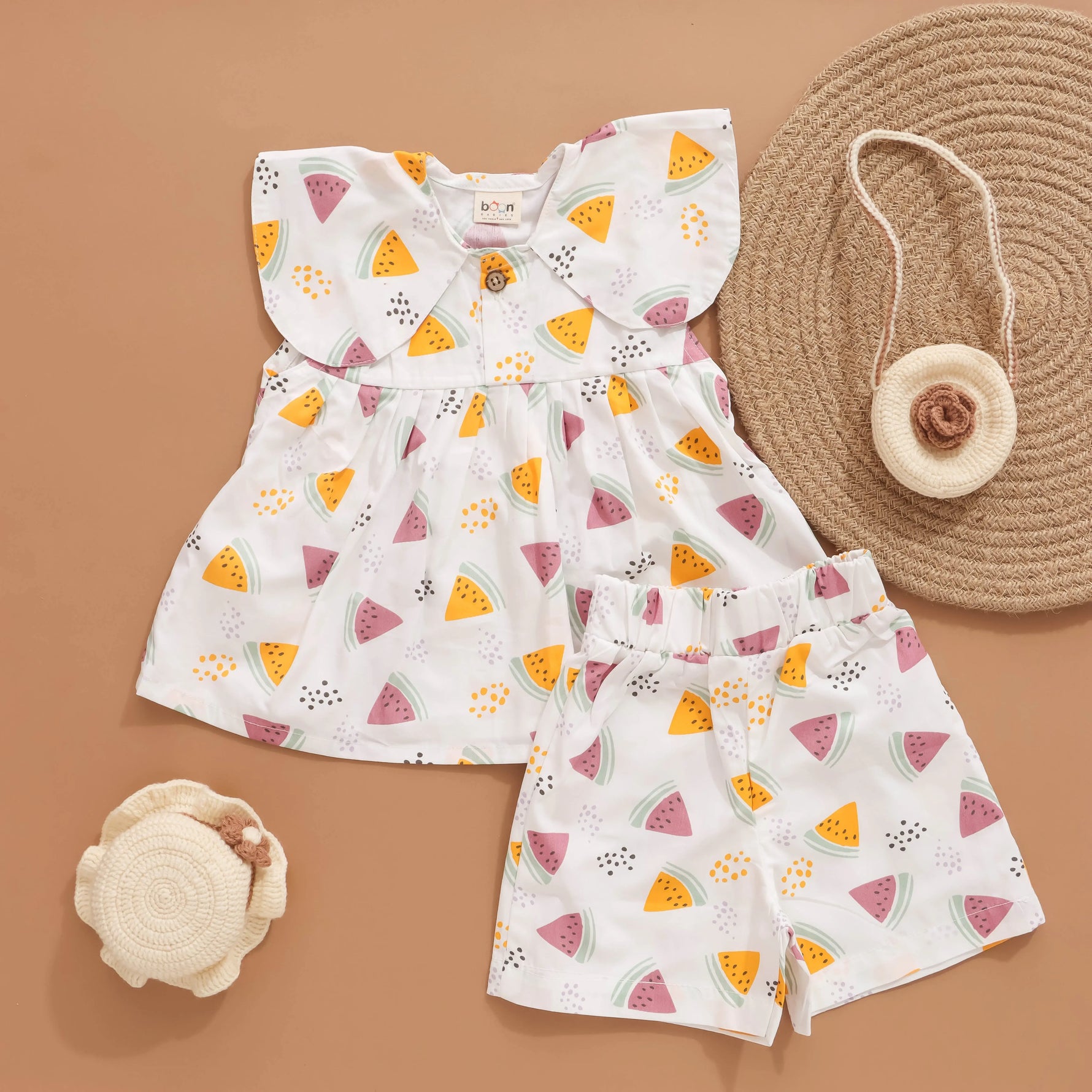 Melon Magic: White Watermelon Printed Girls Co-Ord Set Boon Babies