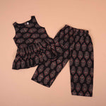 Elegant Black Floral Paisley Cotton Girls CO-ORD SET – Comfortable & Trendy Boon Babies
