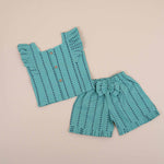 Trendy Blue Chevron Cotton Girls Co-Ord Set - Stylish & Comfortable