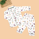 Comfortable Cotton Girls Nightwear Set – White Veggie Print