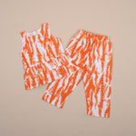 Vibrant Orange Tie-Dye Girls Co-ord Set with Pant – Festive Silk Style