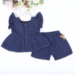 Navy Blue Hakoba Cotton Girls Co-ord Set – Classy & Comfy