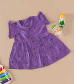 Purple Ethnic Frill Frock with Wooden Buttons – Soft Silk