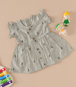 Grey Handwoven Ethnic Frill Frock – Elegant Soft Silk Look for Babies