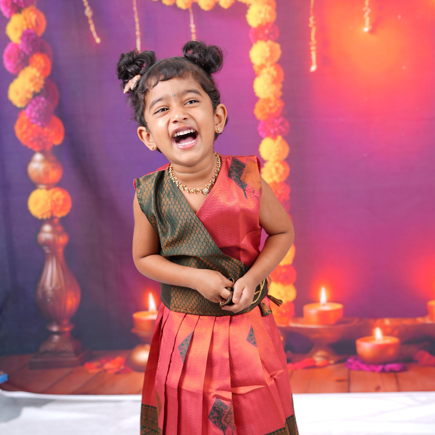 Red and Green Traditional Lehenga Set for Girls Boon Babies