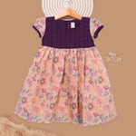 Elegant Purple Silk Kids Ethnic Wear For Girls with Peach Floral Print