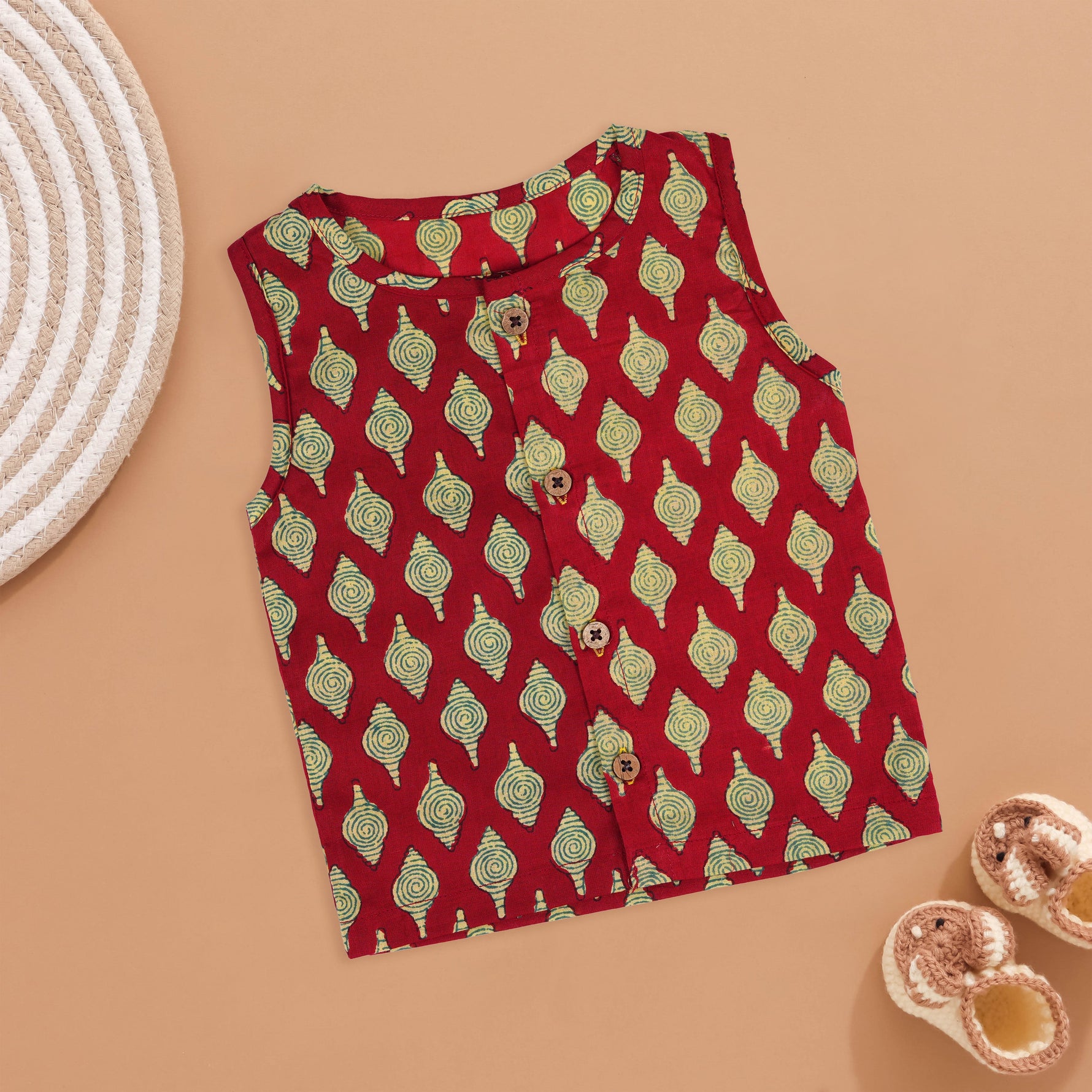Festive Red Block Printed Jabla - Regal Look for Little Ones Boon Babies