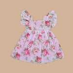 Elegant Light Pink Floral Printed Linen Frock for Girls – Ruffle Frill