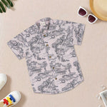 Boys Cotton Mandarin Collar Scenic Printed Shirt