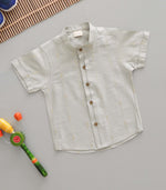 Boys Silk Mandarin Collar Shirt – Silver Grey