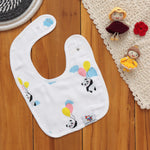 Adorable muslin baby bib with panda and balloons. Snap-button, breathable, and perfect for feeding & drool control – free size.