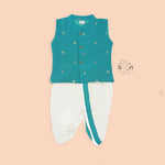 Teal blue silk panjagajam set for boys aged 6M to 3Y – stylish, festive, and baby-friendly. Perfect for every traditional celebration.