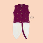 Elegant Plum silk panjagajam set for boys aged 6M–3Y – crafted for tradition, designed for comfort.