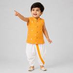 Boys Baby Orange Silk Panchagajam Set with Butta Print | Mandarin Collar Ethnic Wear