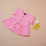 Pink Muslin Baby Frock – Soft & Breathable with Wooden Buttons Boon Babies