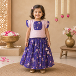 Pink and purple floral ethnic skirt set with matching top, featuring traditional patterns and vibrant colors from Boon Babies.