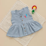 Grey Muslin Baby Frock – Soft & Breathable with Wooden Buttons - SSEF01
