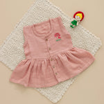 Peach Muslin Baby Frock – Soft & Breathable with Wooden Buttons - SSEF02
