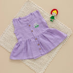Purple Muslin Baby Frock – Soft & Breathable with Wooden Buttons - SSEF03