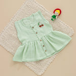 Green Muslin Baby Frock – Soft & Breathable with Wooden Buttons - SSEF04