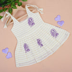 Cream & Lavender Border Frill Knot Frock