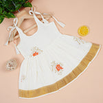 Floral Embroidered Cotton Knot Frock with Golden Zari Border