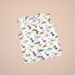 Dinosaur Print Cotton Baby Jabla โ Sleeveless Button-Down Top