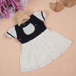 Black & Cream Silk Puff Paa Neck Frock with Golden Zari Stripes