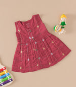 Classic Maroon Butta Silk Baby Frock with Wooden Buttons