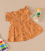 Mustard Ethnic Frill Frock with Wooden Buttons – Soft Silk Look