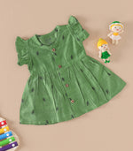 Olive Green Handwoven Ethnic Frill Frock – Soft Silk Feel