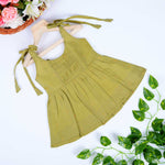 Baby Silk Knot Frock – Olive Gathered-Front Outdoor Style