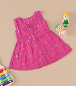 Pink Ethnic Butta Sleeveless Silk Baby Frock
