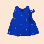 Royal Blue Baby Silk Frock with Golden Polka Side Knot