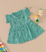 Teal Green Handwoven Ethnic Frill Frock – Soft Silk Feel Ethnic Wear for Babies