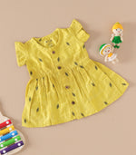 Yellow Handwoven Ethnic Frill Frock – Soft & Breathable Ethnic Wear for Babies
